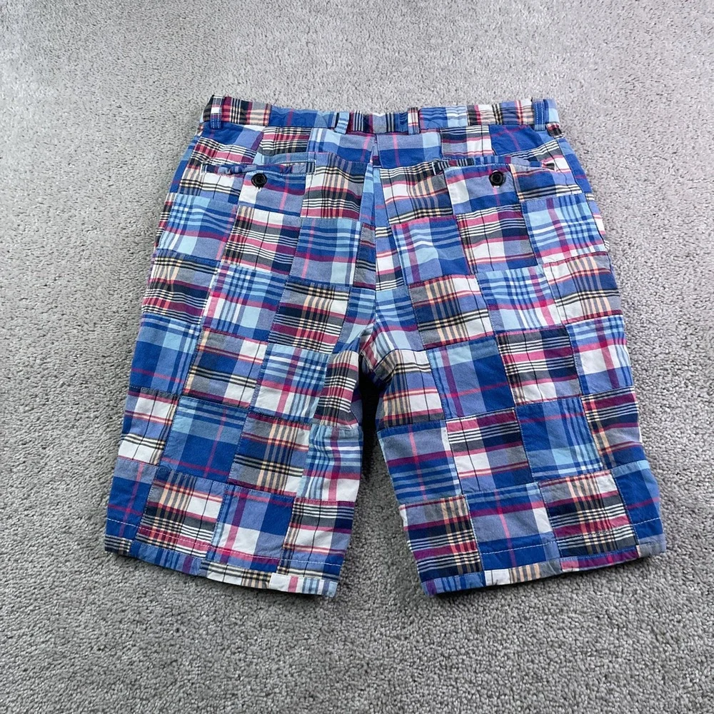 Brooks Brothers Shorts Mens 32 Blue Patchwork Madras Plaid Preppy Summer Casual